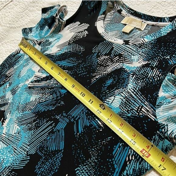 Michael Kors Cold Shoulder Blue and Black and White Mini Dress - Picture 10 of 11